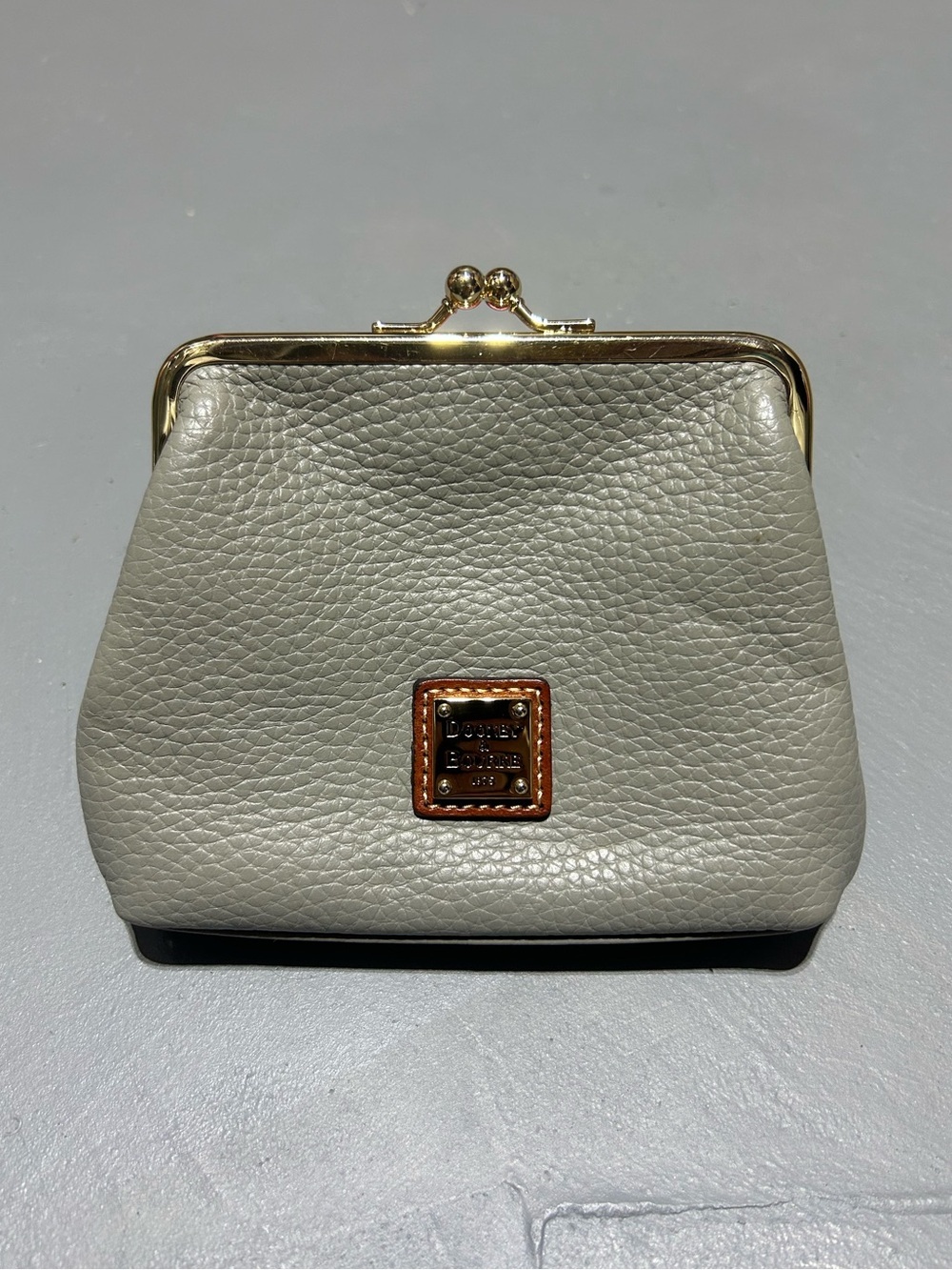 Dooney & Bourke Gray Large Framed Kisslock Leather Coin Purse